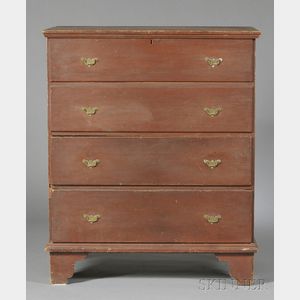 Red-painted Poplar Chest over Two Drawers
