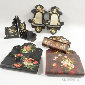 Six Mostly Lacquered Floral-decorated Items.