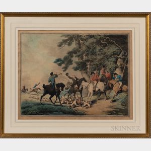 Pair of Framed Colored Lithographs of a Fox Hunt