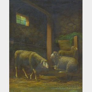 American School, 19th/20th Century View of Sheep in a Manger.