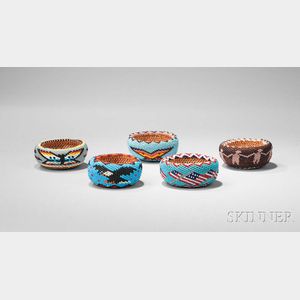 Five Contemporary Paiute Beaded Baskets