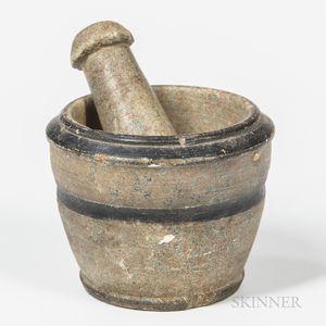 Turned and Paint-decorated Soapstone Mortar and Pestle