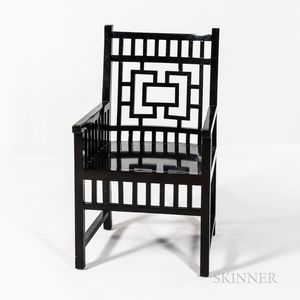 Chinese Chippendale-revival Black Lacquered Armchair