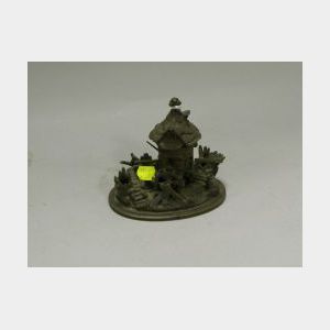 Bronze Water Mill Figural Inkwell.