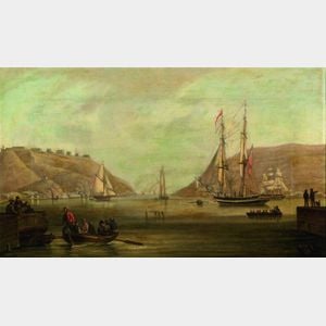Robert Salmon (Anglo/American, 1775-1858) Harbor View wtih British Vessels