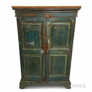 Blue-painted and Paneled Two-door Cupboard
