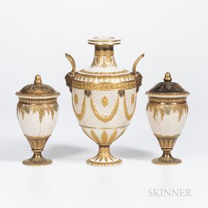Three Wedgwood Gilded and Bronzed Queensware Vases