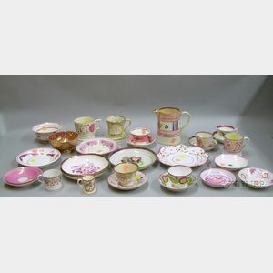 Twenty-nine Pieces of Assorted English Pink Lustre Tea and Tableware.