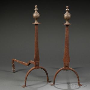 Pair of Iron and Brass Ball-top Andirons