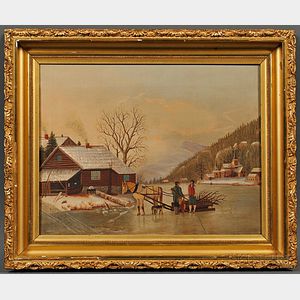 American School, Early 20th Century Winter Homestead Landscape, possibly Watkins Glen, New York.