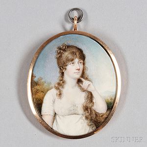 Attributed to Mary Ann Knight (English, 1776-1851) Portrait Miniature of a Woman in White.