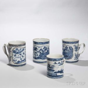 Four Export Porcelain Blue and White Canns