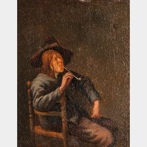 School of Jan Steen (Dutch, 1626-1679) Man Seated in a Caned Chair Smoking a Pipe