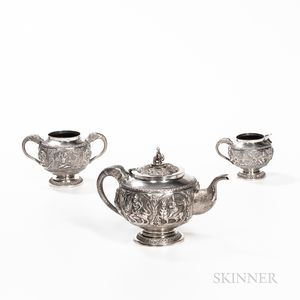 Three-piece Swami-style Indian Silver Tea Set