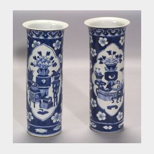 Pair of Blue and White Chinese Export Porcelain Vases