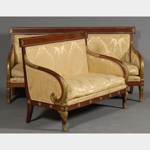 Empire Revival Gilt-bronze Mounted Mahogany Sofa and Matching Settee