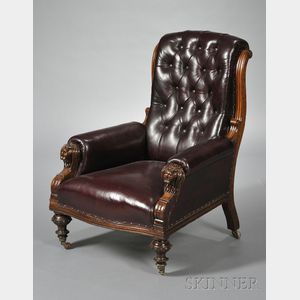 Victorian Leather-upholstered Mahogany Library Armchair