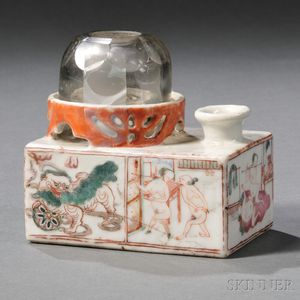 Chinese Porcelain Oil Lamp with Erotic Decoration