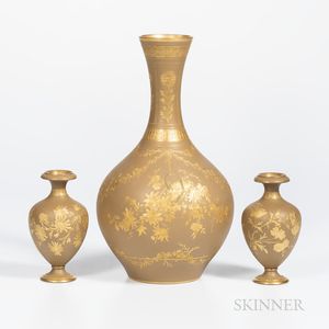 Three Wedgwood Gilded Drab Ground Earthenware Vases