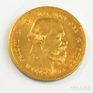1876 Netherlands Ten Gulden Gold Coin. 