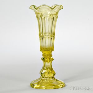 Canary Yellow Pressed Glass Bigler Pattern Vase