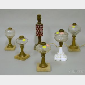 Six Glass and Metal Fluid Lamps