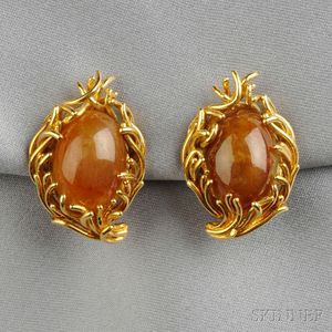 18kt Gold and Hardstone Earclips