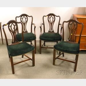 Set of Four Chippendale-style Upholstered Carved Mahogany Dining Chairs