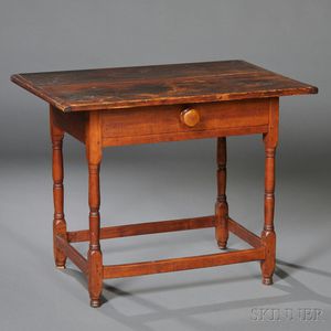 Cherry, Maple, and Pine Tavern Table with Drawer