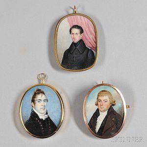 English or American School, Late 18th/Early 19th Century Three Portrait Miniatures of Gentleman.