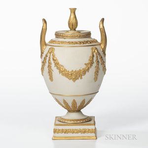 Wedgwood Gilded White Stoneware Vase and Cover
