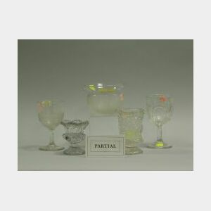 Three Pieces of Sandwich Glass, Sandwich Star spooner, two footed salts.