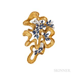 18kt Gold, Sapphire, and Diamond Clip Brooch