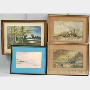 Four Framed Watercolors: R. Hills Bemish (American, 19th/20th Century),Pond View