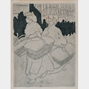 Théophile Alexandre Steinlen (French/Swiss, 1859-1923) Blanchisseuses reportant l'ouvrage
