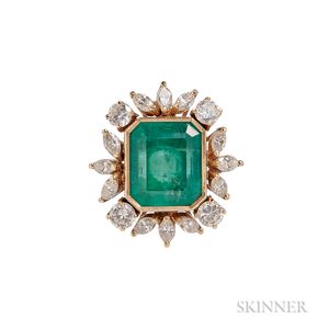 18kt Gold, Emerald, and Diamond Ring