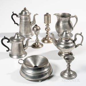 Eight American Pewter Household Items