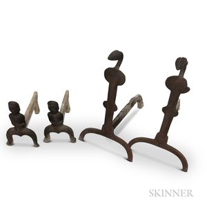 Two Pairs of Cast and Wrought Iron Andirons