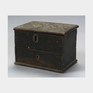 Small Black Painted Wooden Box with Drawer
