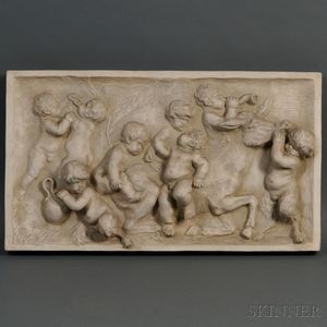 Italian Pottery Wall Plaque Depicting Infant Bacchants