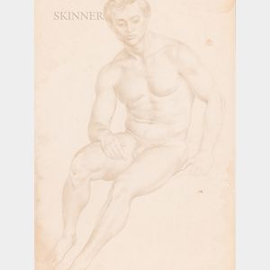 Bernard Perlin (American, 1918-2014) Nude Male Reclining, Possible Self-Portrait