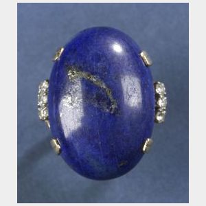 14kt Gold, Lapis, and Diamond Ring.