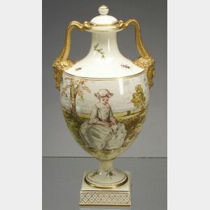 Wedgwood Emile Lessore Decorated Queen&#39;s Ware Vase and Cover