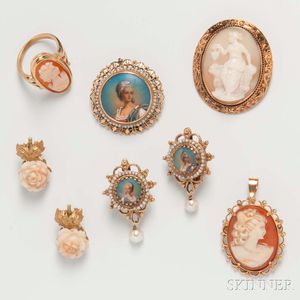 Group of Gold Cameo Jewelry