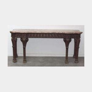 Baroque-style Marble-top Carved Walnut Sideboard.