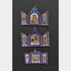 Three Silver and Enamel Pendant Icons, Moscow, Russia