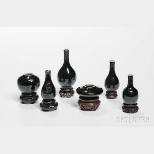 Six Black-glazed Miniature Items