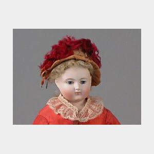 Huret-type Bisque Shoulder Head Lady Doll with Painted Eyes