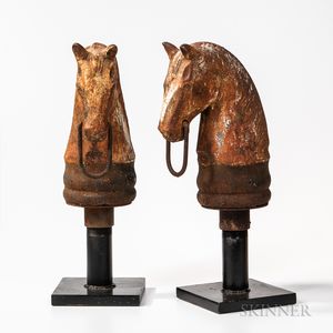 Pair of Cast Iron Hitching Post Horse Head Finials