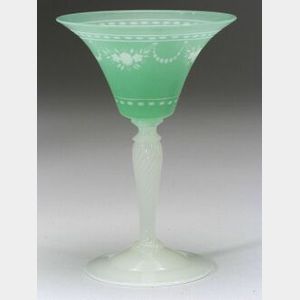 Carder Steuben Acid-Etched Green Jade Glass Goblet